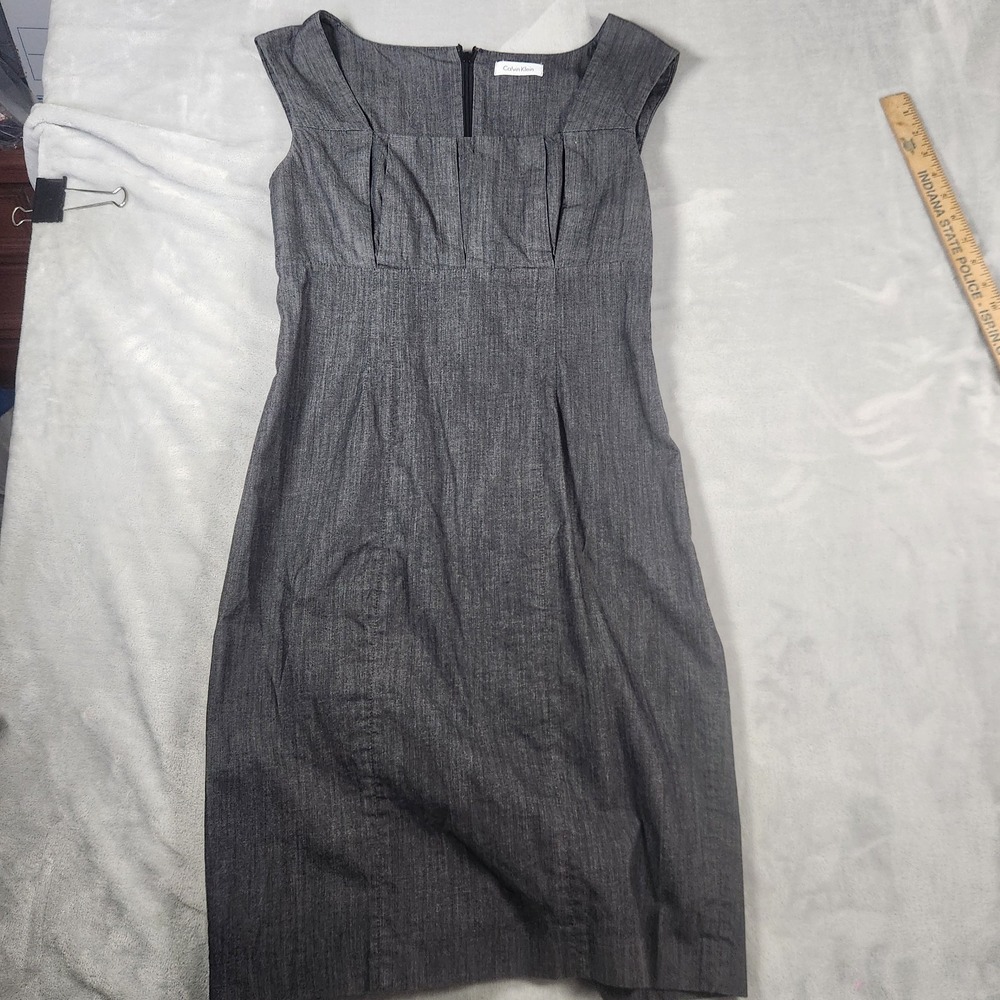 Calvin Klein Denim Chambray Sheath Dress Womens 6P Petite Y2K Career Office